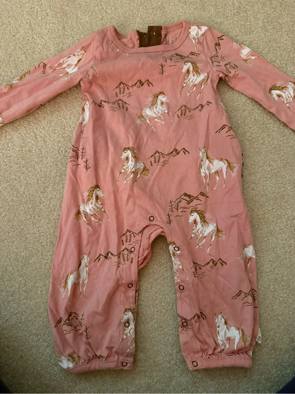 Burt's Bees Dusty Pink One-Piece with White & Tan Horse Print